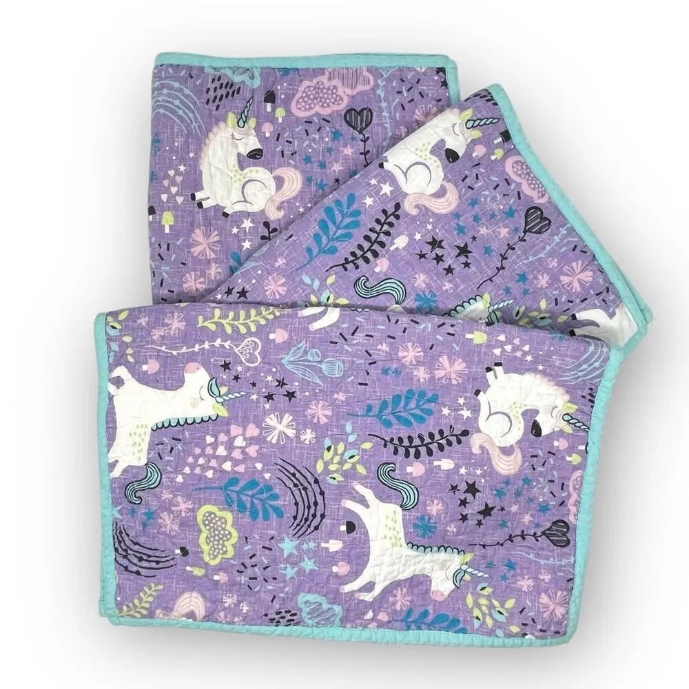 Urban Habitat Kids Ella Unicorn Quilt Quilted 3 Pillow Shams Purple Teal Used